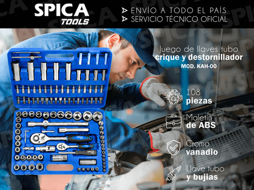 Set Juego Llaves Tubos Puntas Combinadas Spica Kah-00 108 Pz Plateado