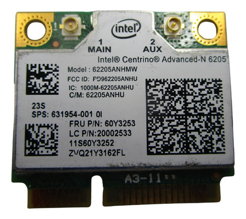 Tarjeta Wifi Inalámbrica Intel 6205 Anhmw 631954-001/60y3253 (Usado)