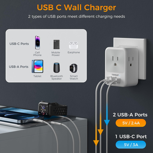 Adaptador De Corriente De Viaje Tessan Alemania Francia Ench