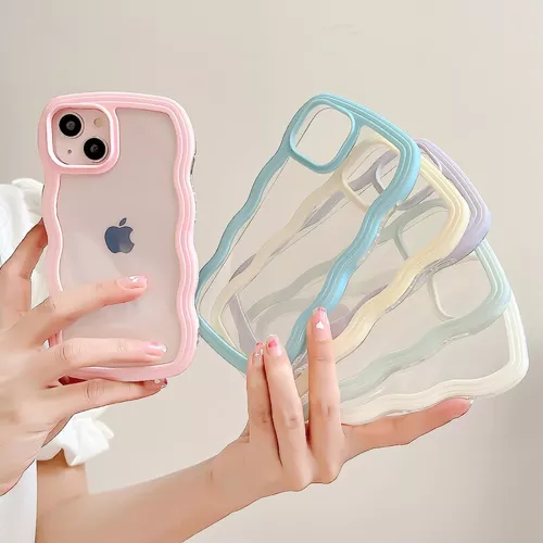 Funda para iPhone 11, marco ondulado, parte trasera transparente, suave,  linda funda para teléfono iPhone 11, borde blanco