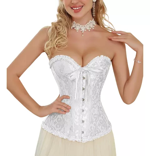 Corpete Corset Corselet Espartilho Floral Branco Modela Cintura A