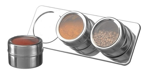 Porta Temperos Magneticos Com 3 Peças E Base Em Inox Cozinha