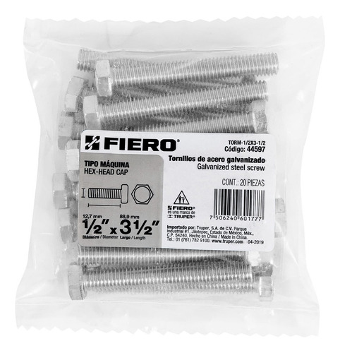 Tornillo Tipo Maquina 1/2' X 3-1/2' Fiero 44597