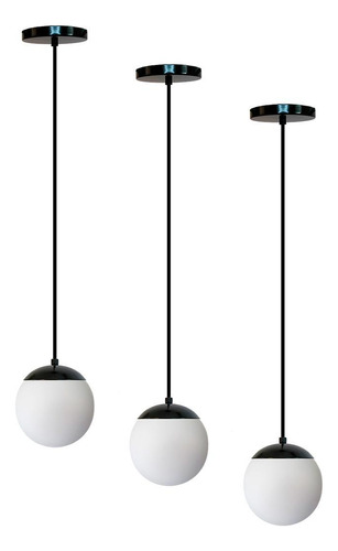 Kit C/3 Lustre Pendente Globo Jabuticaba Stuttgart Preto