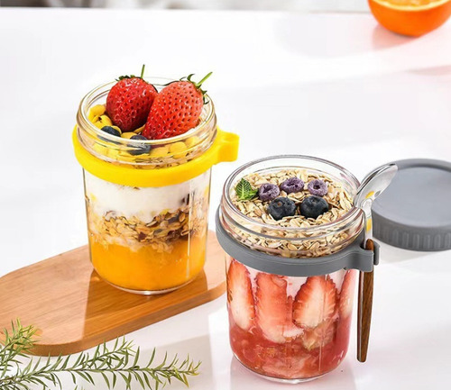 6 Pzs Recipientes De Avena Overnight Vidrio Mason Jar 12 Oz