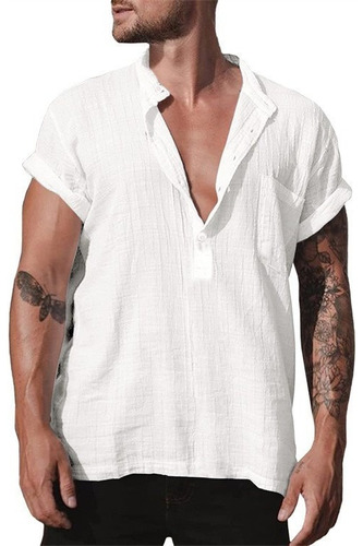 Camisa De Playa Casual De Lino De Manga Corta Para Hombre