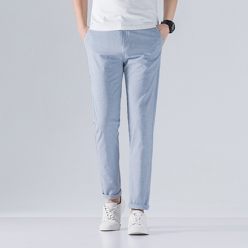 Pantalón Casual De Lino De Pant Para Hombre Micro Elás