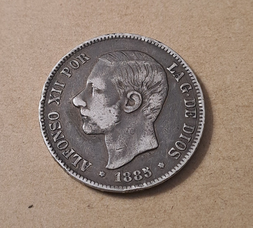 España Moneda 5 Pesetas 1885. Alfonso Xii. Usada