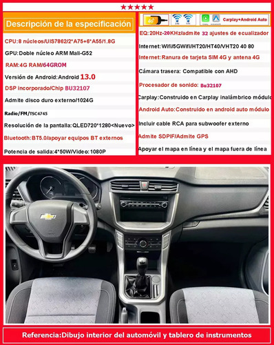 Auto Radio Estéreo Android Gps Carplay Bluetooth Pantalla Youmecity 4G Wifi USB Para Chevrolet S10 Max 2021-2024