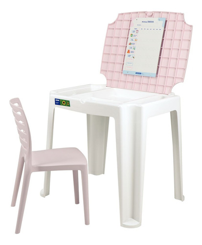 Conjunto Infantil Mesa E Cadeira Beni Azul Tramontina Rosa-claro