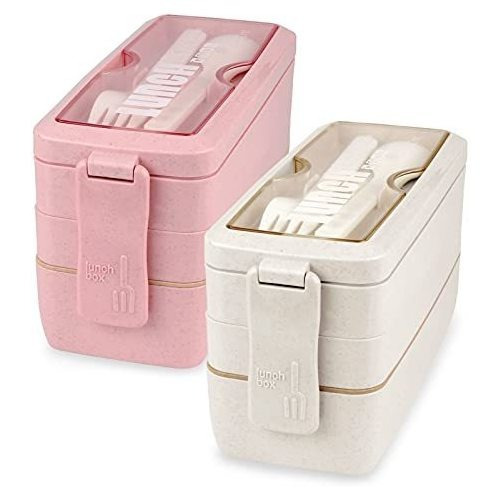 Iteryn Lonchera Apilable Bento Box, Popote De Trigo, Compart