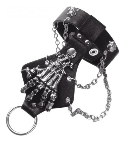  Brazalete De Cuero Gótico Punk Biker Cráneo Fantasma Mano