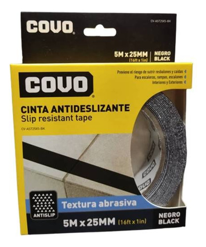 Cinta Antideslizante Negra 25mmx5mt Covo