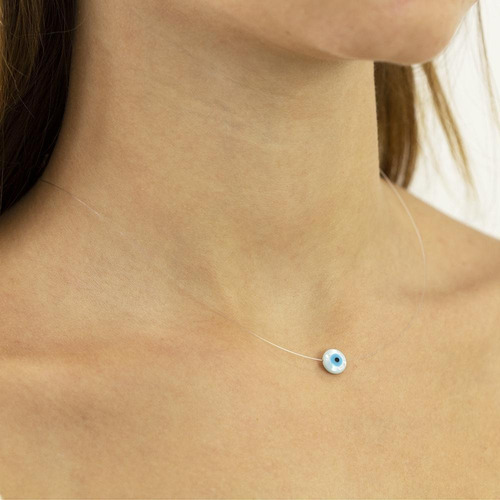 Colar De Fio De Nylon Com Fecho De Prata 925 De Olho Grego