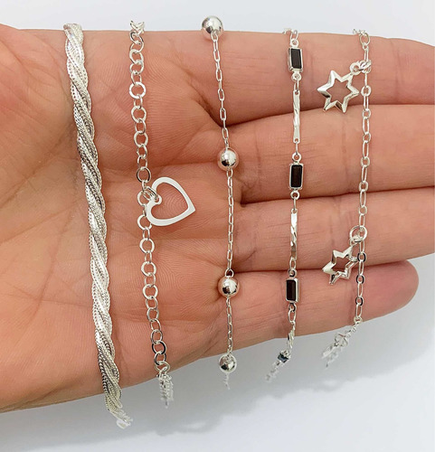 Imagem 2 de 5 de Kit Pulseiras Folheadas A Prata Com 05 Peças.