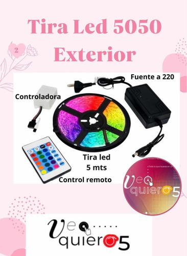 Kit Tira Led Rgb 5050 5mts Sin Pegamento