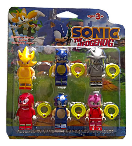 Set X6 Figuras Lego Sonic Tails Amy Muñecos 6cm Blister 