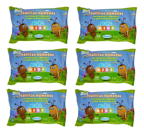 Pack X 6 Toallitas Húmedas Óleo Cálcareo Bichi Kids Dispita