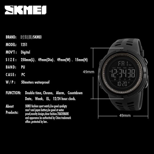 Relógio Masculino Esportivo Digital Prova Dágua Skmei 1251