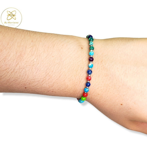 Imagen 4 de 8 de Pulsera Plata Piedras Chicas Multicolores