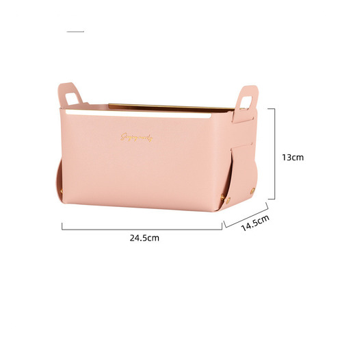 Caja De Almacenamiento De Piel Marrón Claro Con Asa