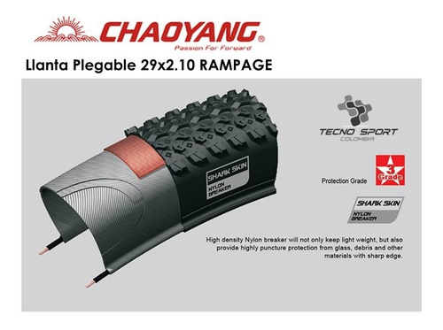 Imagen 3 de 8 de Llanta Bicicleta Chaoyang Plegable 29x210 Nylon Antipinchazo
