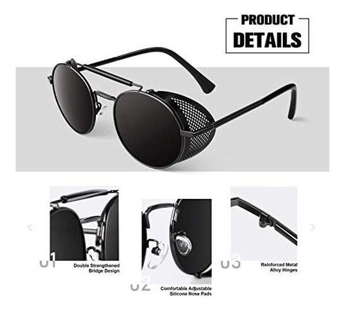 Gafas De Sol Steampunk Polarizadas Retro Redondas Gafas Con
