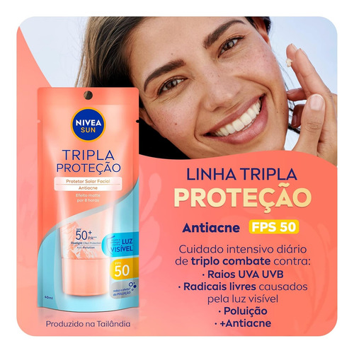 Nivea Sun Protetor Tripla Proteção Loção Antiacne Fps50 40ml