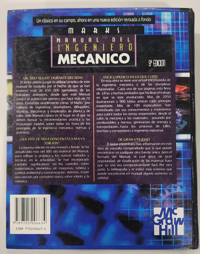 Manual Del Ingeniero Mecánico, Marks 9na Edición (Usado)