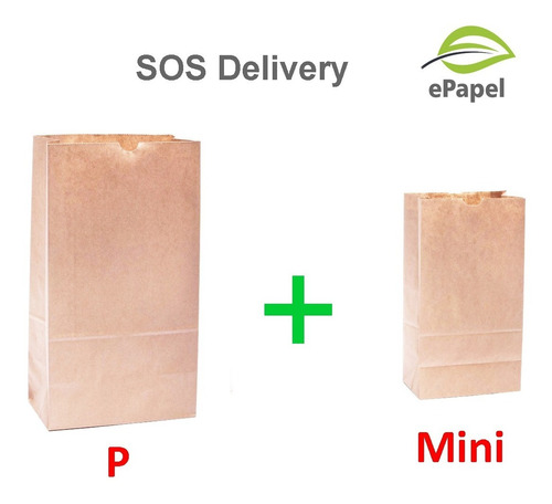 Kit Saco Papel Kraft Sos Delivery Liso 100 Pp Mini + 100 P