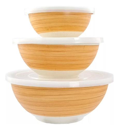 Set Bowl X3 De Fibra De Bamboo Con Tapa Contenedor Ecologico