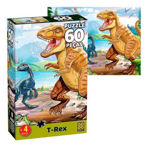 Quebra Cabeça Infantil Puzzle Com 60 Peças Dinossauros Grow