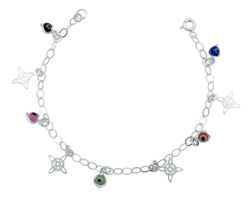 Pulsera Ajustable Nudo Bruja Ojo Turco Colgante Plata 925