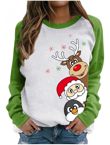 Camiseta Navidad Manga Larga Para Dama Casual Blusa