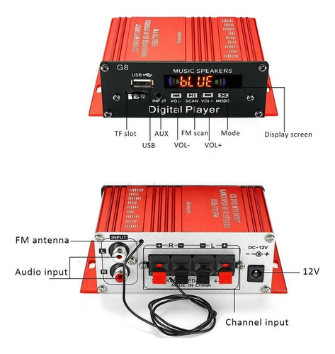 Amplificador De 2 Canales Bluetooth Receptor Hifi Integrado