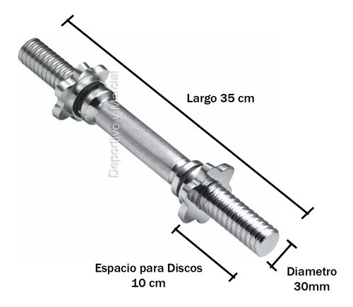 Imagen 3 de 7 de Mancuerna Roscada Cromadas Metal Maciza +2 Topes Pesas 30 Mm