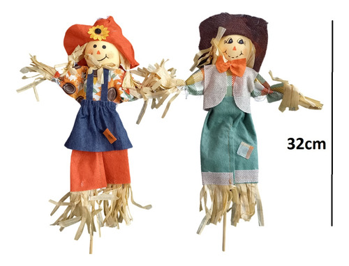 Par De Espantapájaros 32cm Decorativos Halloween Día Muertos