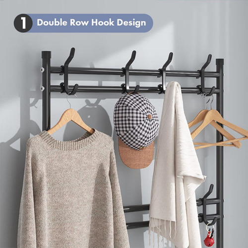 5 Niveles Acero Metálico Zapatero Perchero Rack Organizador Ropa Closet Mueble Hogar Metalico 2 en 1 Armable 8 Ganchos