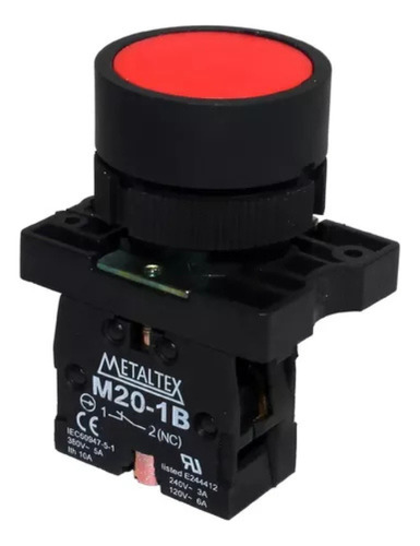 Kit 6 Botões Comando 22mm Faceado Vermelho 1nf Metaltex