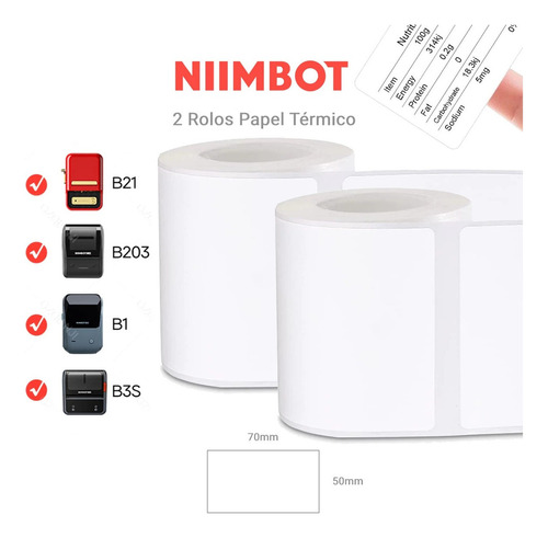 2 Rolos Papel Etiqueta Niimbot B1/b21 70x50mm (110un)
