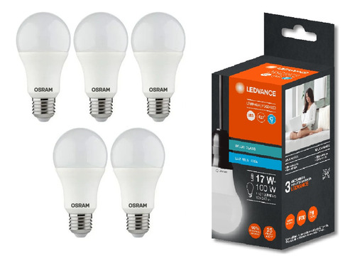 Kit 5 Lâmpadas Led Bulbo 17w Osram Bivolt 1521lm