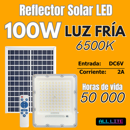Reflector Solar Exterior Led Luz Fria 100w 100 Leds Ip65 Carcasa Plateado Luz Blanco Frío