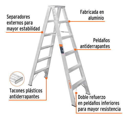 Escalera De Tijera Doble, Tipo Ll, 5 Escalones, Truper