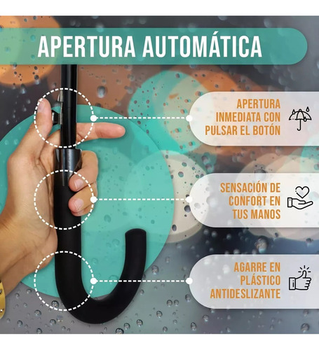 Paraguas Automatico Mango Curvo 16 Varillas Resistente