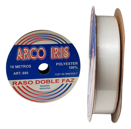 Cinta De Raso Doble Faz N°3 (15mm) X Rollo De 10mts Blanco Arco Iris
