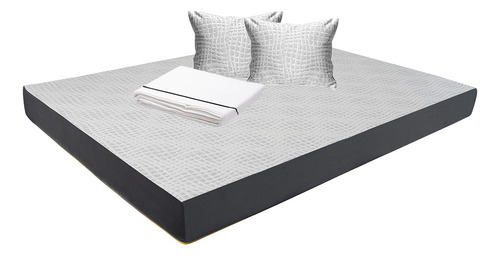 Colchón Matrimonial En Caja 15cm + Juego Sábanas Y Almohada Blanco Con Gris