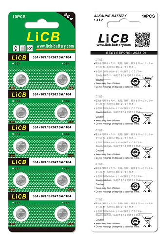 Licb 10 Pilas Sr621sw 364 164 363 Ag1 Oxido D Plata Botón Pa