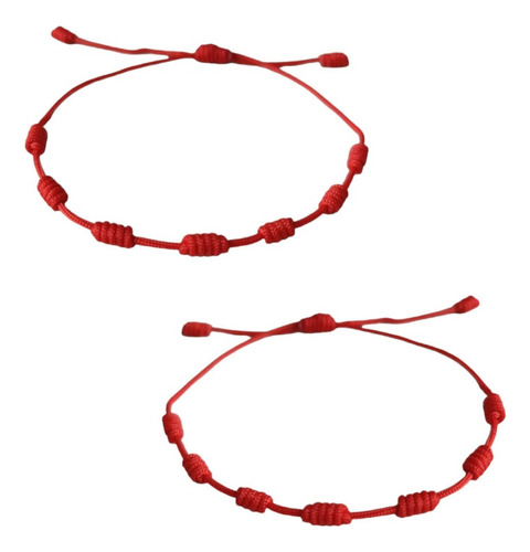 Pulseras Manillas Hilo Rojo 7 Nudos Suerte Protección (par)