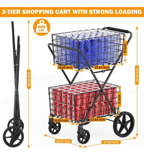 Carrito De Compras Extra Grande De 2 Niveles Para Comestible