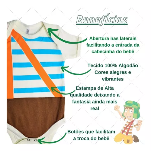 Body Bebê Luxo Turma do Chaves com Gorro Xadrez